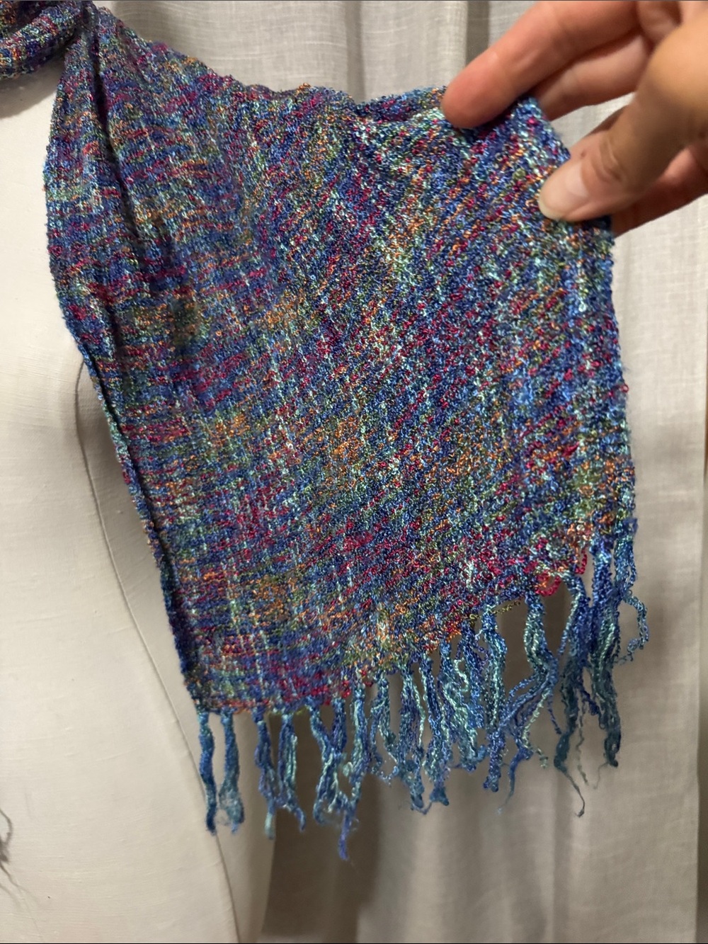 Made in Ireland Lightweight Scarf-EUC-Brightly Colored Plaid-Blue Tones-Silky - Picture 6 of 14